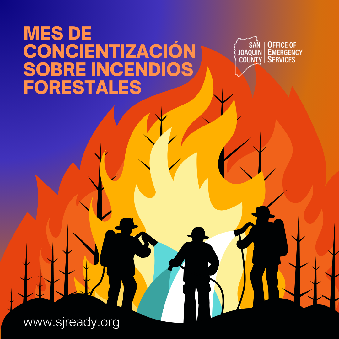 Illustration of three firefighters responding to a wildfire.